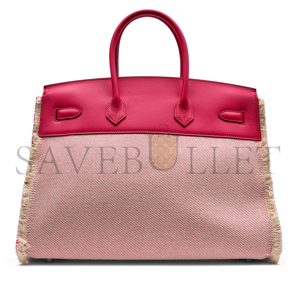 HERMÈS MASTER BIRKIN 35 SWIFT LEATHER CASE RASPBERRY CANVAS TASSELS SILVER BUCKLE H082686CK26 (35*25*18cm)